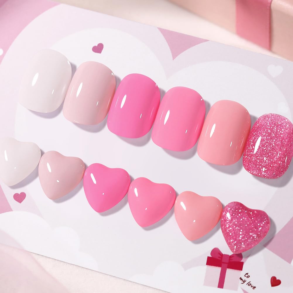 Close-up of Born Pretty gel nail polish bottles with pink shades