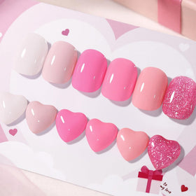 Close-up of Born Pretty gel nail polish bottles with pink shades