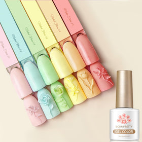 Close-up of Born Pretty mango yellow gel polish bottle