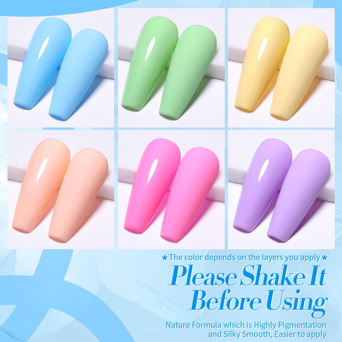 Close-up of Born Pretty pastel gel nail polish bottles