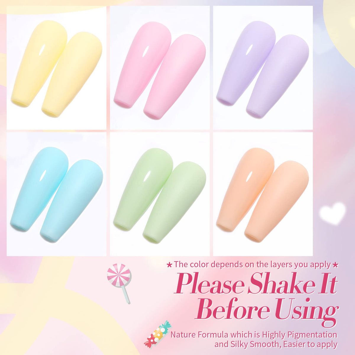 Close-up of Born Pretty pastel gel nail polish bottles