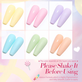 Close-up of Born Pretty pastel gel nail polish bottles