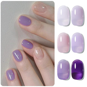 Close-up of Born Pretty purple gel polish bottles showing colors