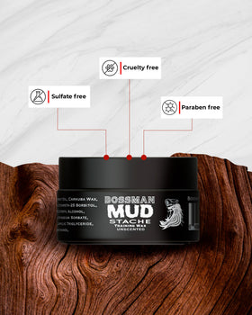 Close-up of Bossman MUD Mustache Wax texture