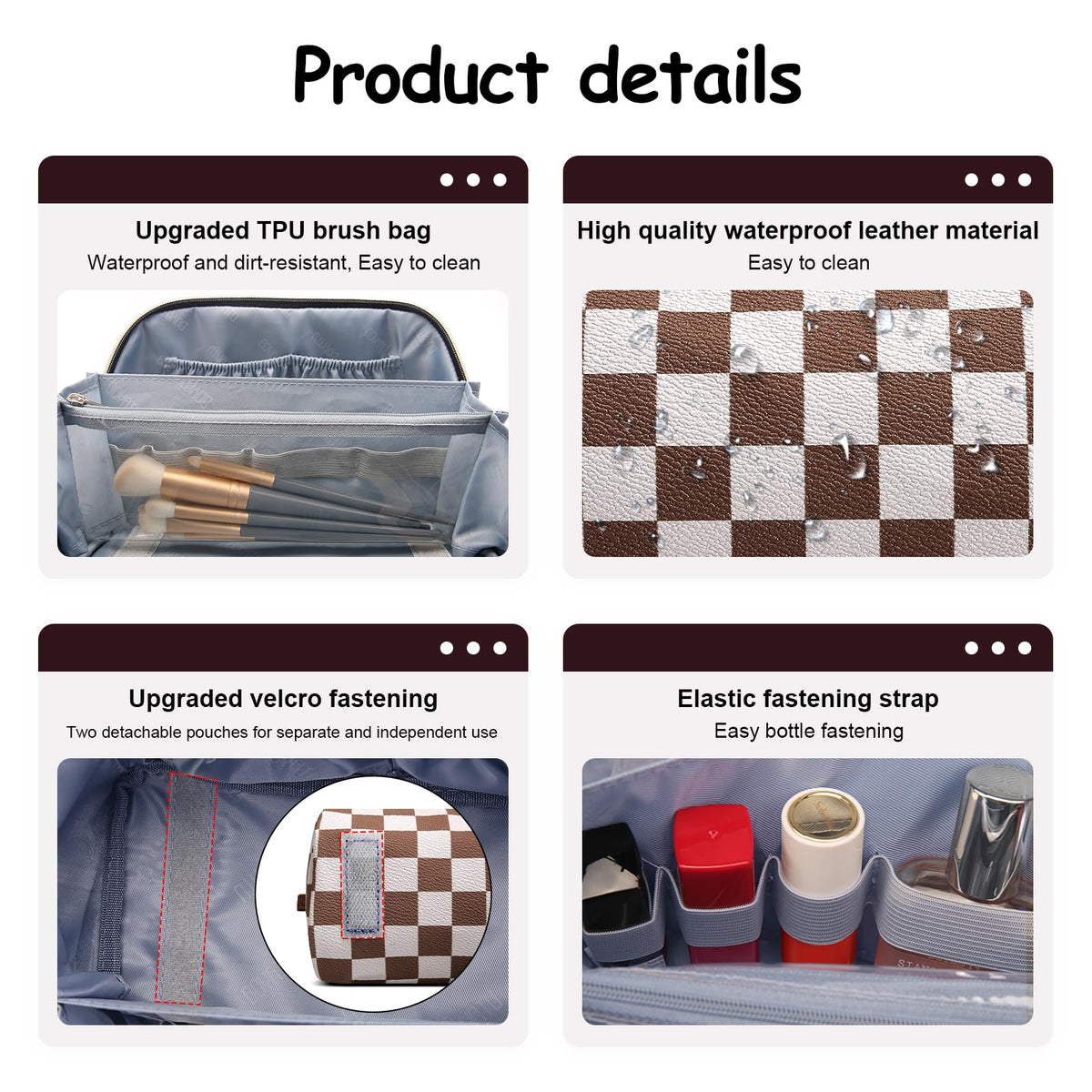 Close-up of BOYATU Travel Makeup Bag handle and zipper