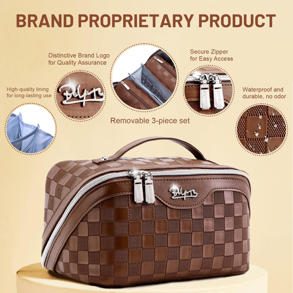 Close-up of BOYATU Travel Makeup Bag Organizer zipper and hardware
