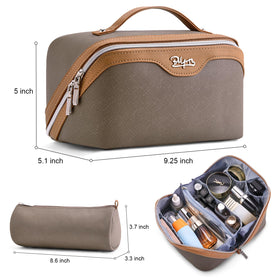 Close-up of BOYATU vegan leather makeup bag with compartments