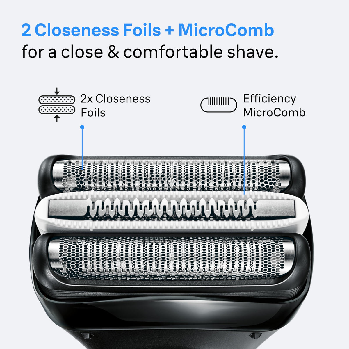 Close-up of Braun Series 3 replacement head showing MicroComb