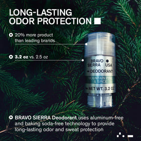Close-up of Bravo Sierra deodorant stick showing ingredients