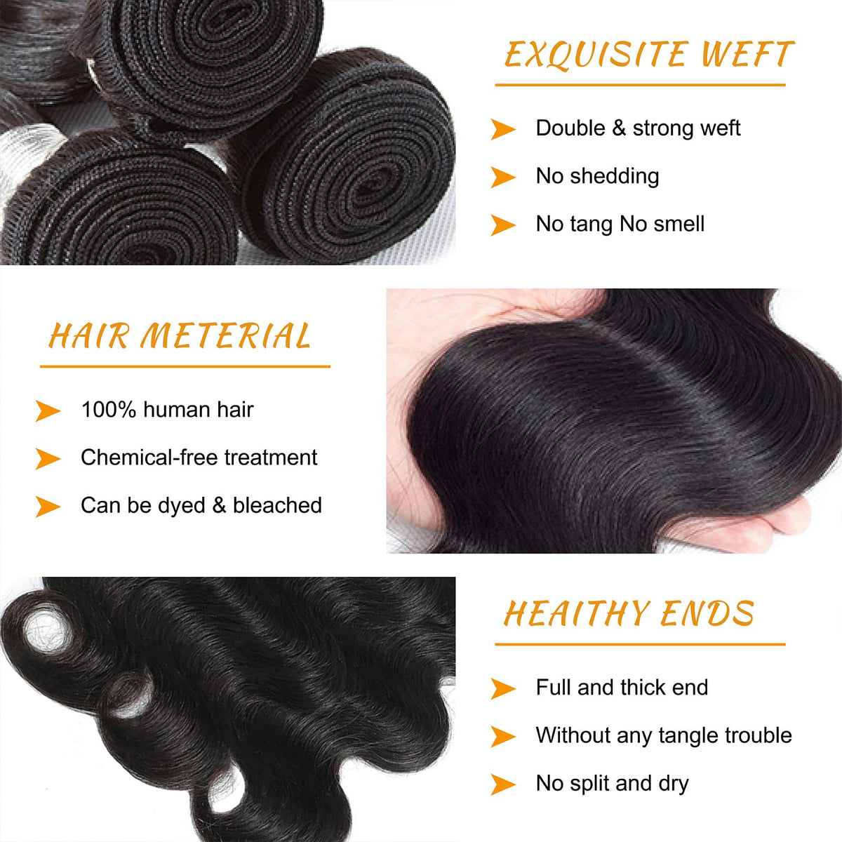 Close-up of Brbeawor 14A Brazilian Body Wave hair texture