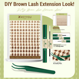 Close-up of brown wispy cluster lashes in KEYYOU kit