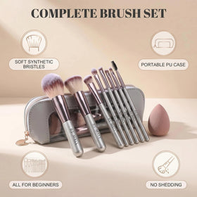 Close-up of BS-MALL makeup brushes in leather pouch