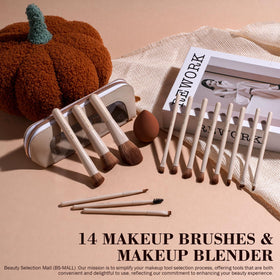 Close-up of BS-MALL makeup brushes showing variety of sizes