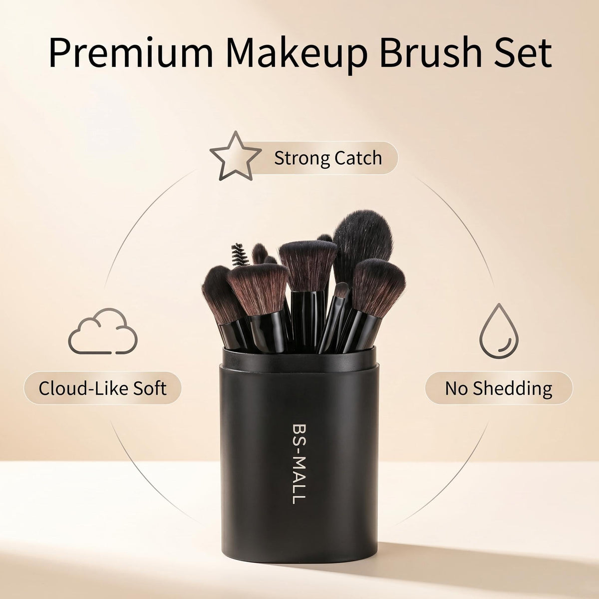 Close-up of BS-MALL makeup brushes with ergonomic handles