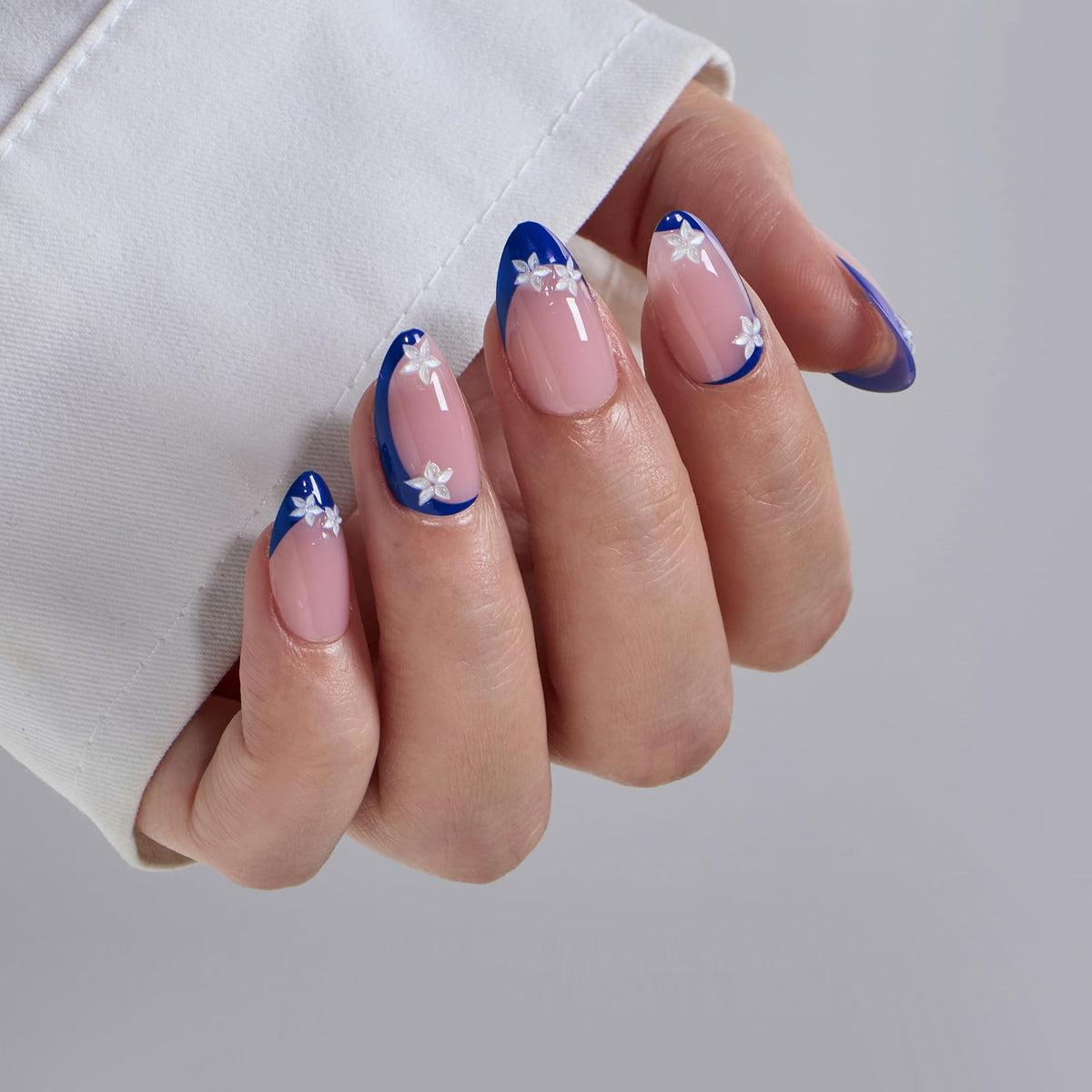 Close-up of BTArtbox Blue Blossom Press On Nails showing texture