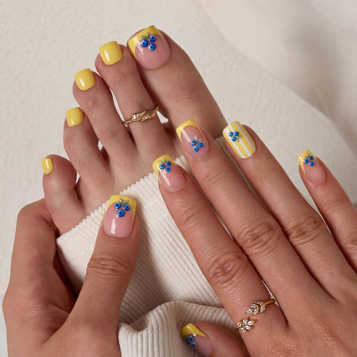 Close-up of BTArtbox Press On Nails Blueberry Rain French tip