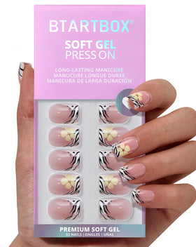 Close-up of BTArtbox Press On Nails Isle Plumeria showing nail design