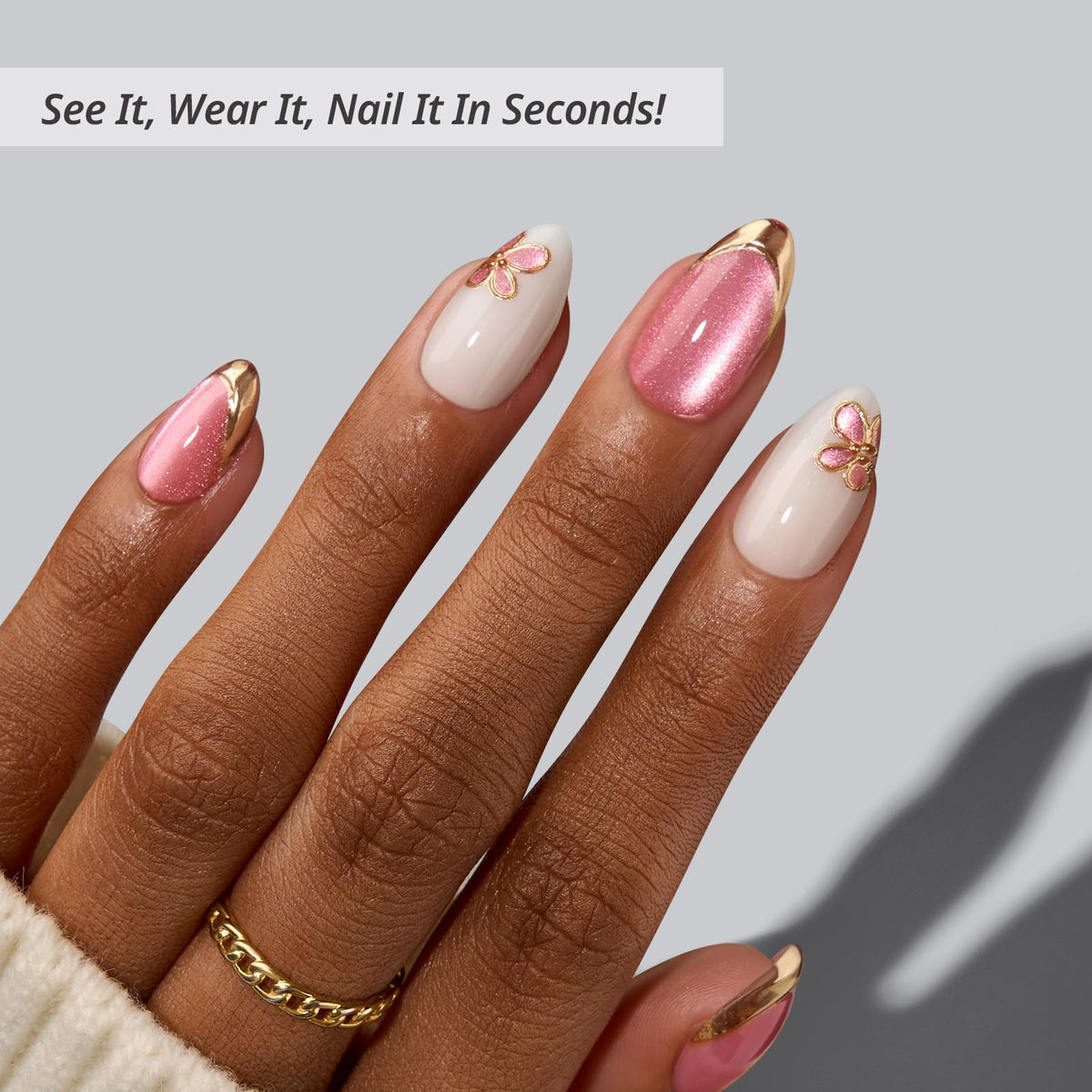 Close-up of BTArtbox Press On Nails showing 3D flower detail