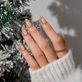 Close-up of BTArtbox Press On Nails showing 3D Gold Line detail