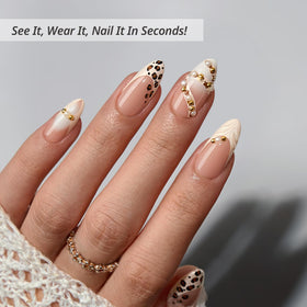 Close-up of BTArtbox Press On Nails showing medium almond shape