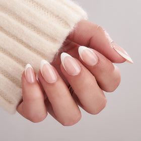 Close-up of BTArtbox Press On Nails showing the French tip design