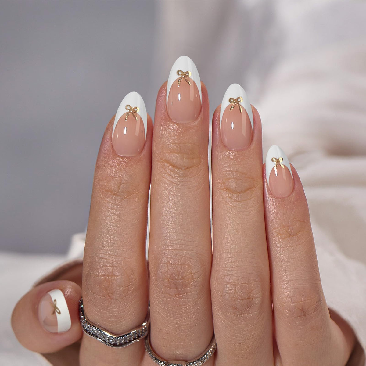 Close-up of BTArtbox Press On Nails white French tip design