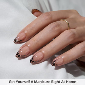 Close-up of BTArtbox Wild Cheetah Press On Nails showing French tip design
