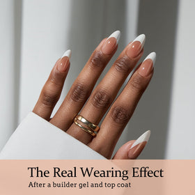 Close-up of BTARTBOXNAILS French Tip Nails with almond shape