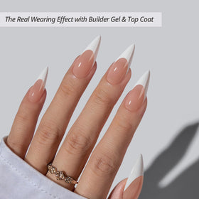 Close-up of BTARTBOXNAILS French Tip Press On Nails showing stiletto shape