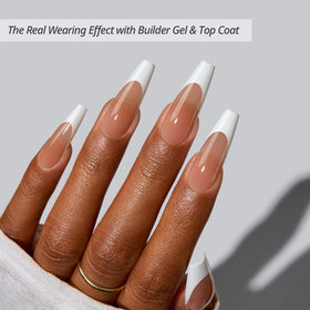 Close-up of BTARTBOXNAILS French Tip Press On Nails showing the soft gel material