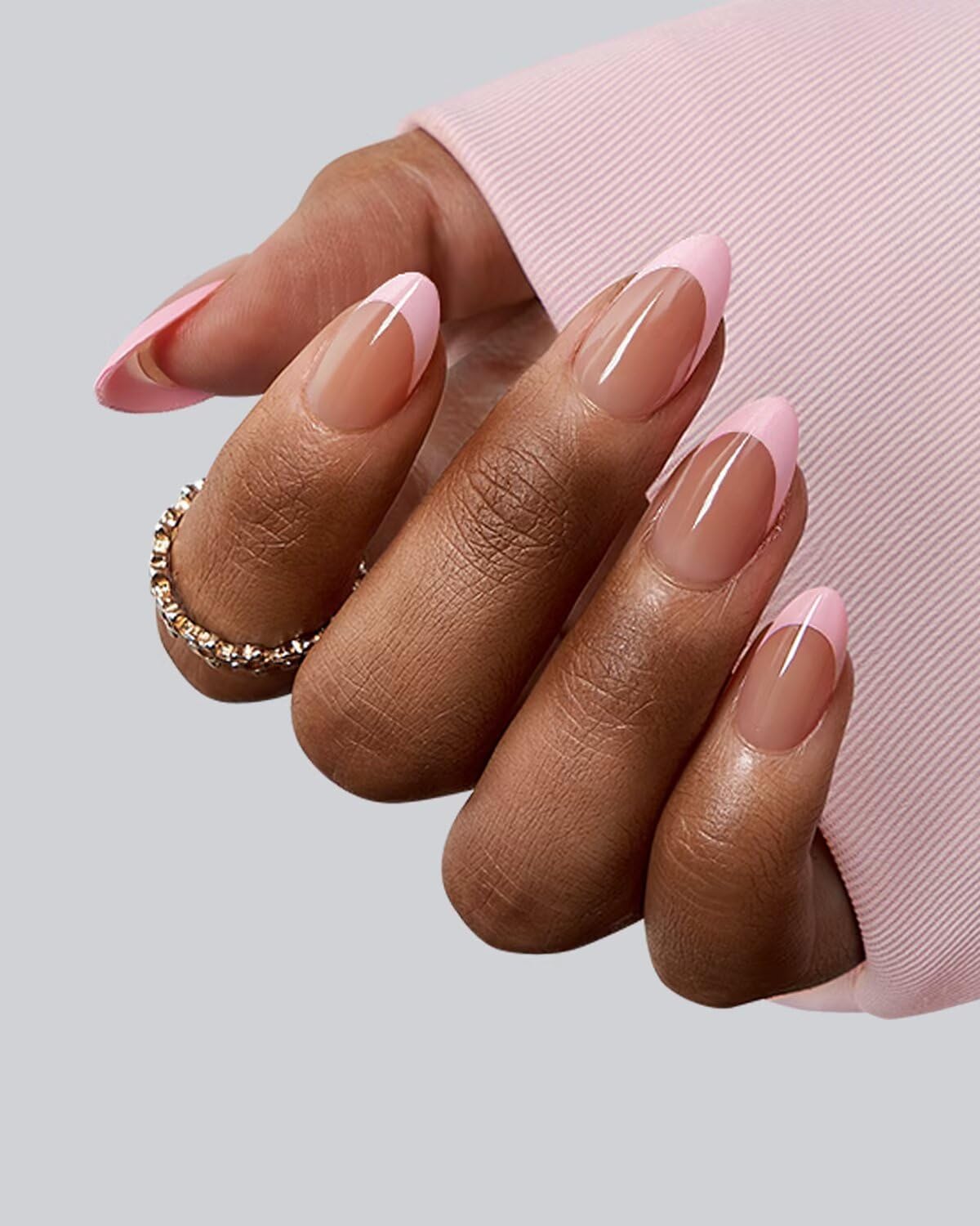 Close-up of BTARTBOXNAILS Pink French Tip Press On Nails