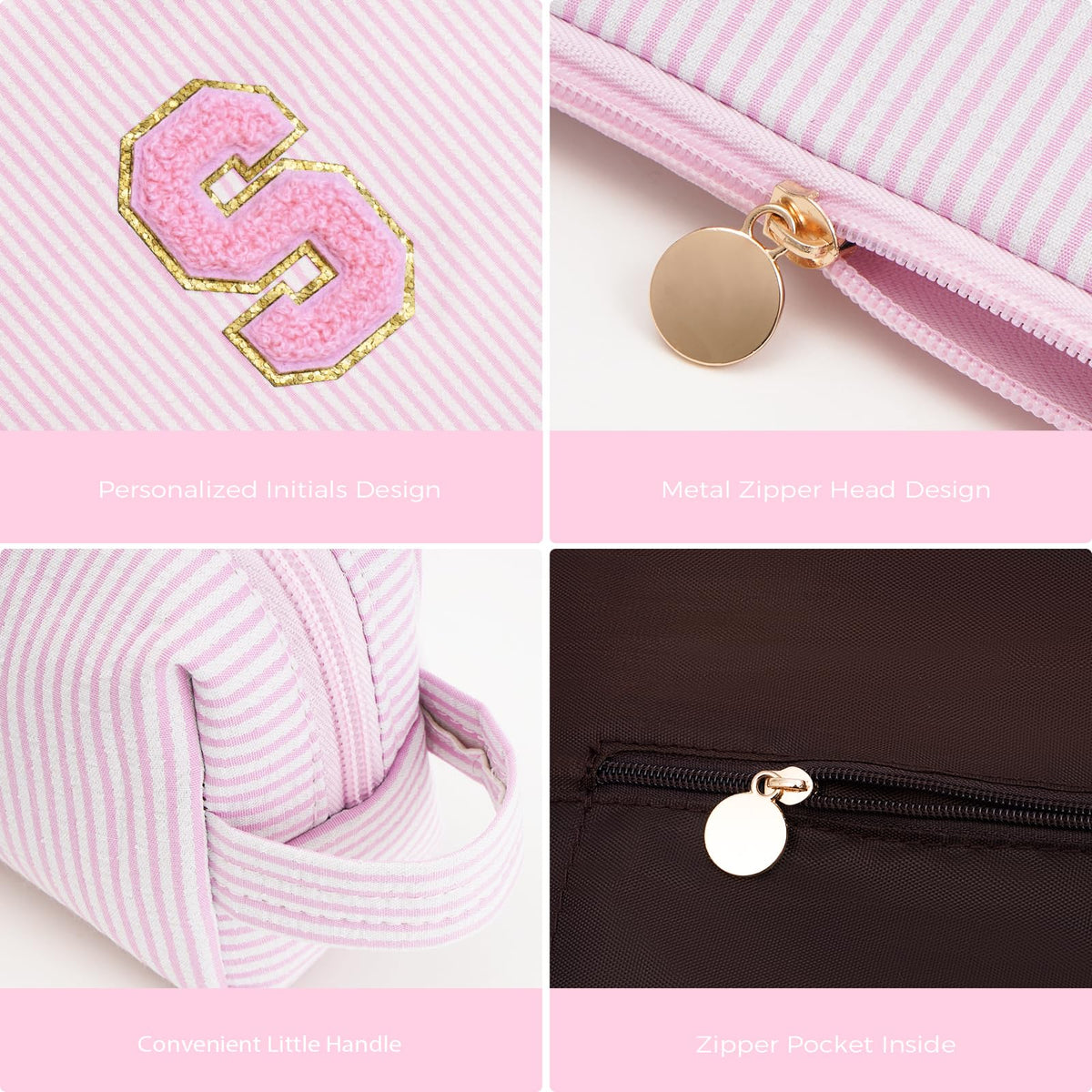 Close-up of Btffitting makeup bag zipper detail