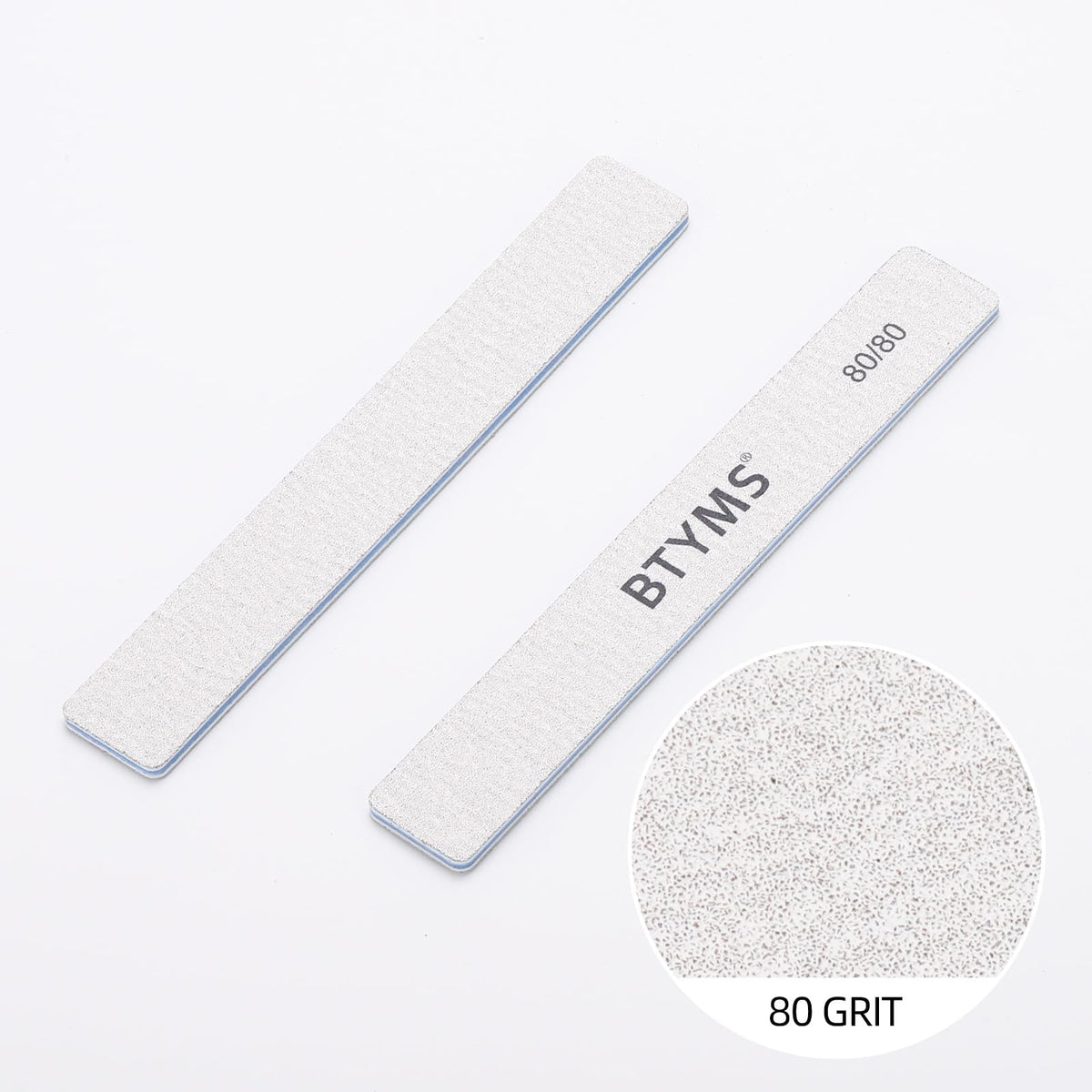 Close-up of BTYMS 80/80 grit nail file for acrylic nails