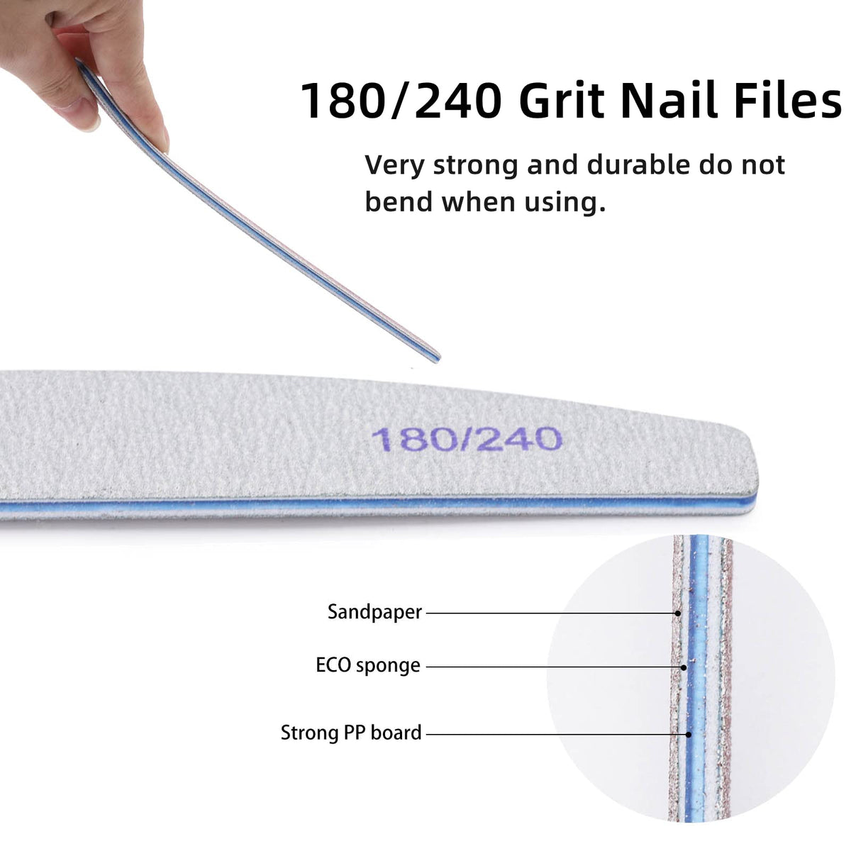 Close-up of BTYMS Nail Files showing 240 grit side