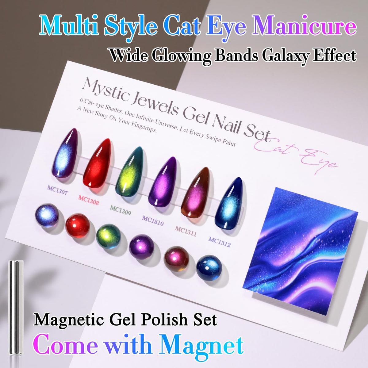 Close-up of burgundy cat eye gel polish bottle
