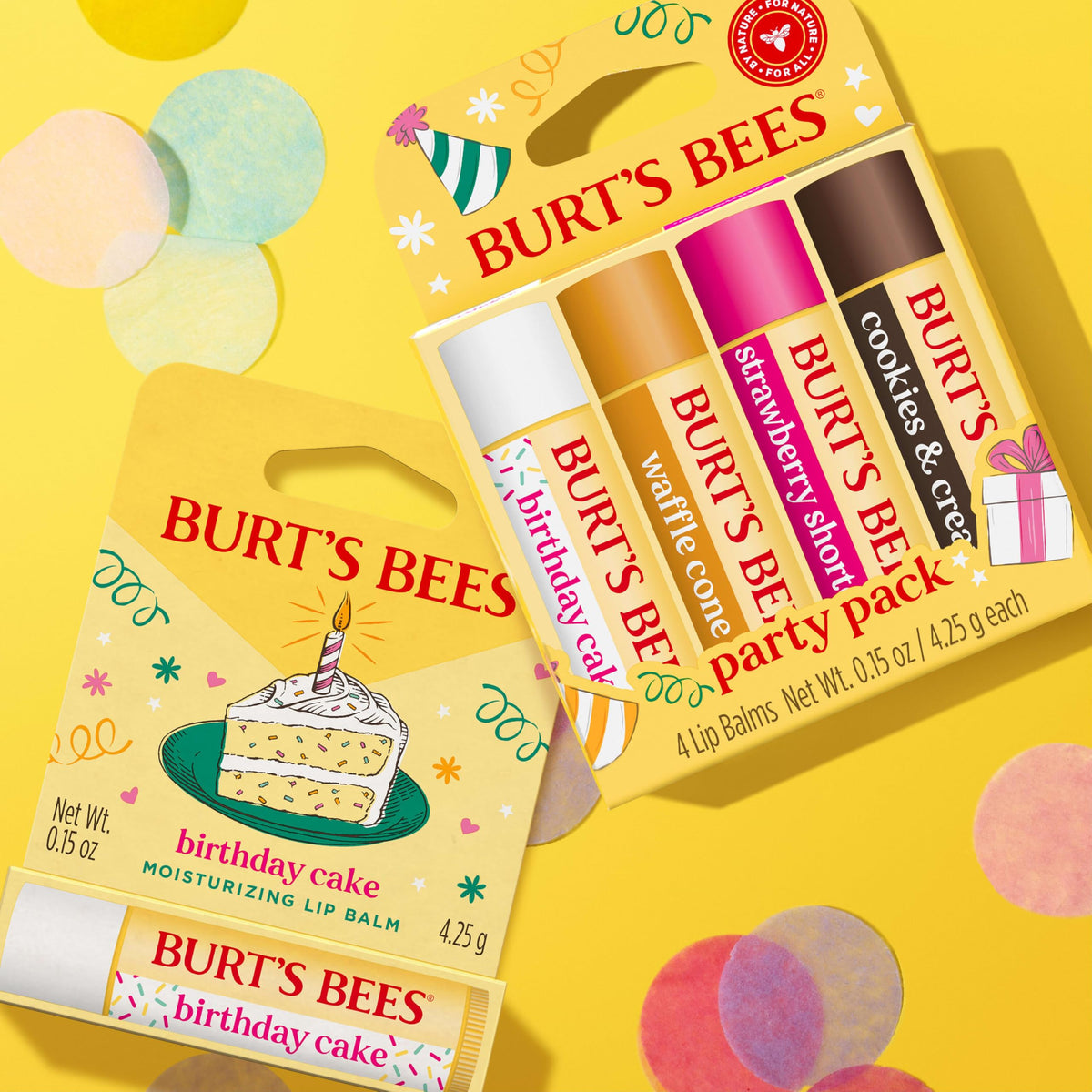 Close-up of Burt's Bees Cookies and Cream Lip Balm tube