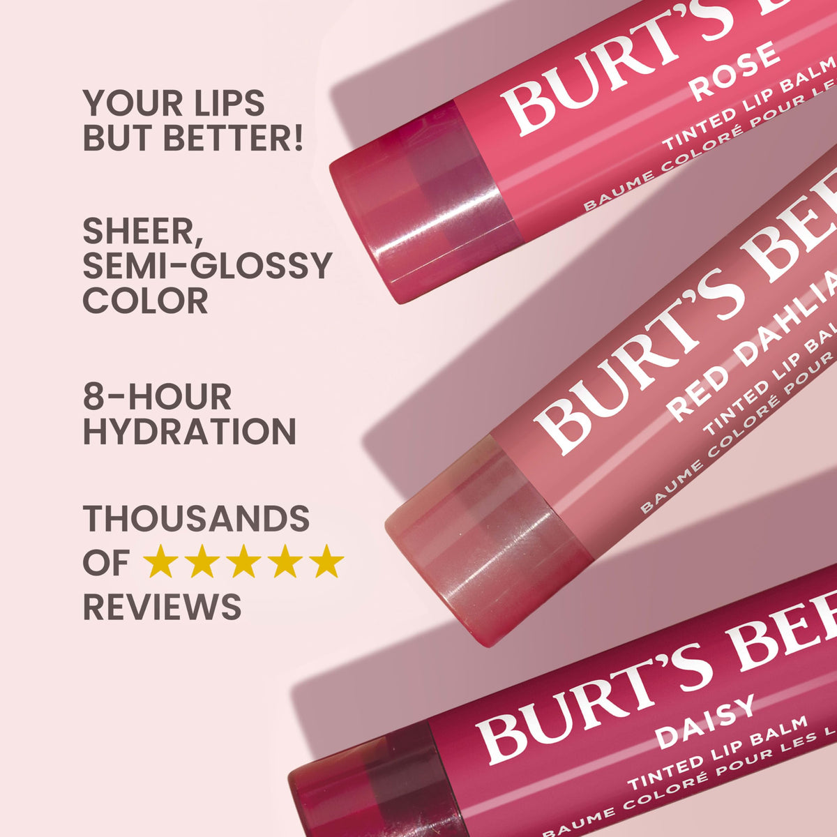 Close-up of Burt's Bees Daisy tinted lip balm tube