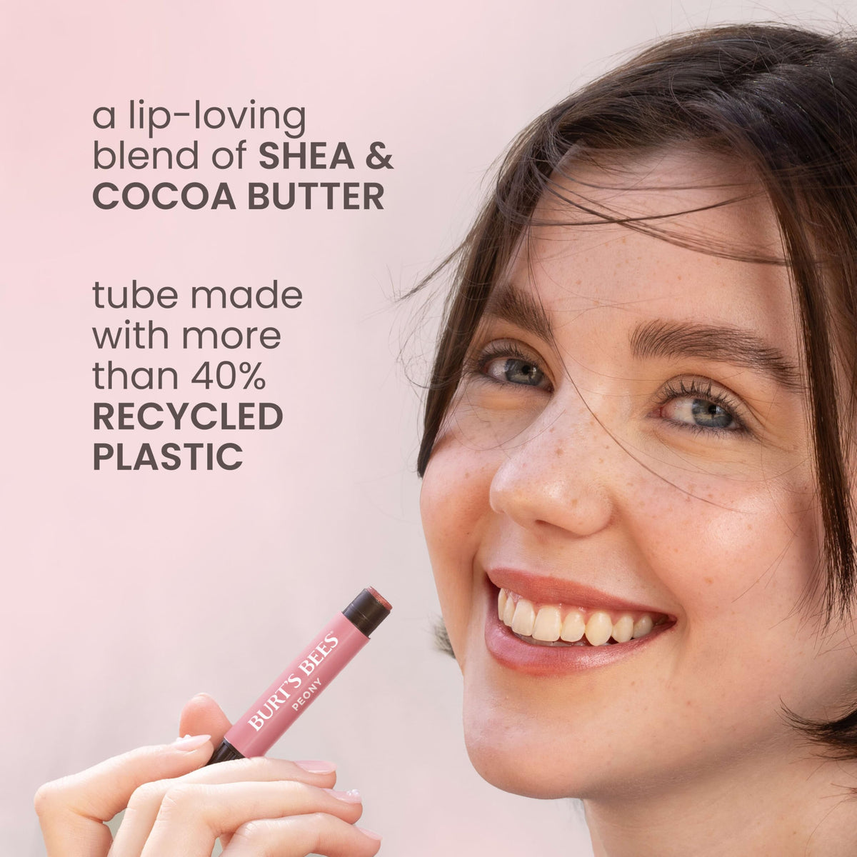 Close-up of Burt's Bees Lip Shimmer Peony tube