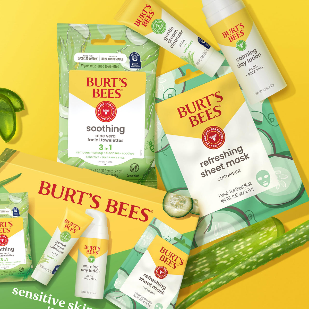 Close-up of Burt's Bees Refreshing Sheet Mask on a model