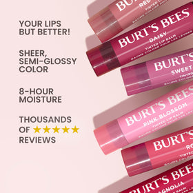 Close-up of Burt's Bees Tinted Lip Balm in Hibiscus