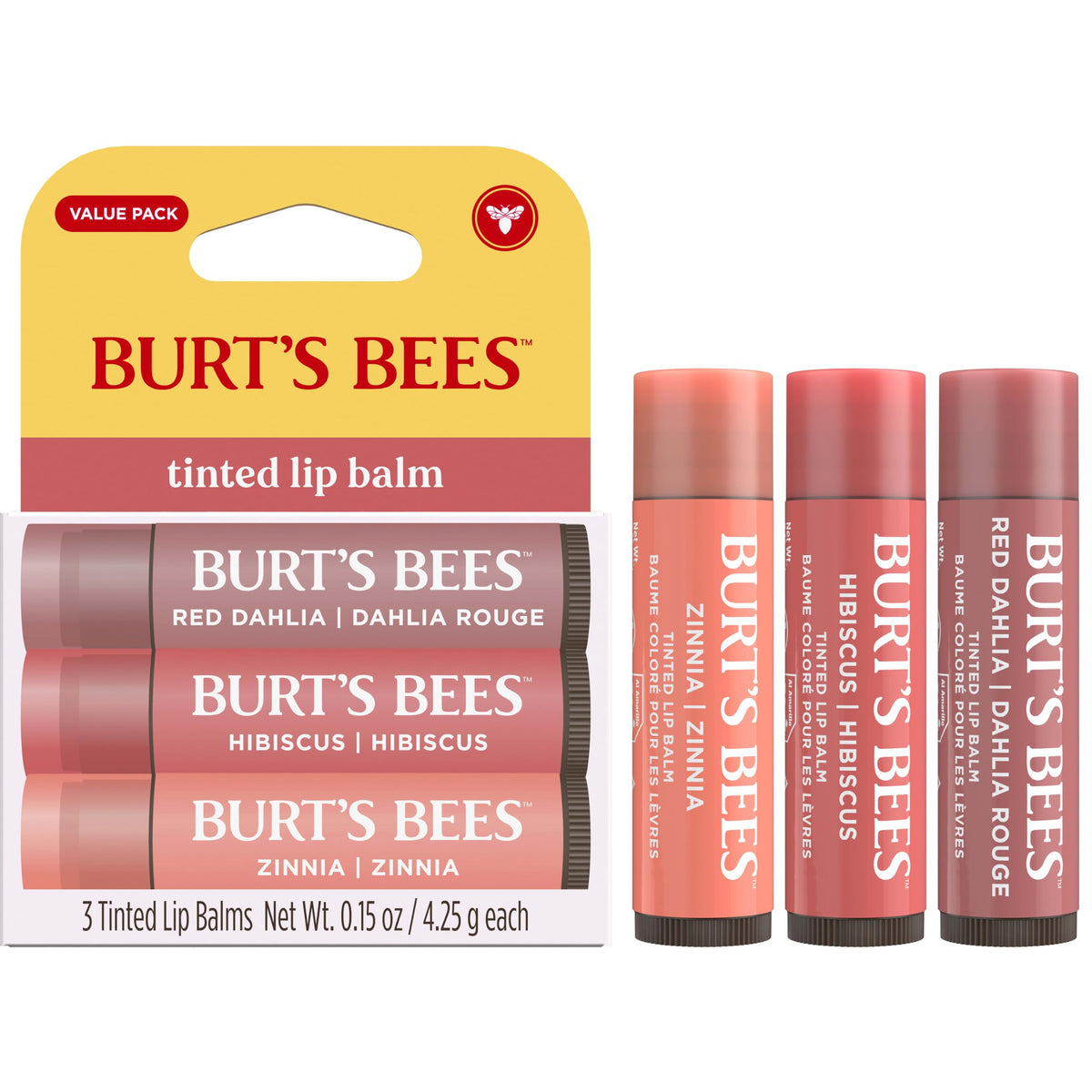 Close-up of Burt's Bees Tinted Lip Balm in Red Dahlia
