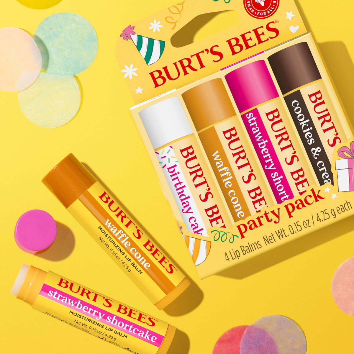 Close-up of Burt's Bees Waffle Cone Lip Balm tube