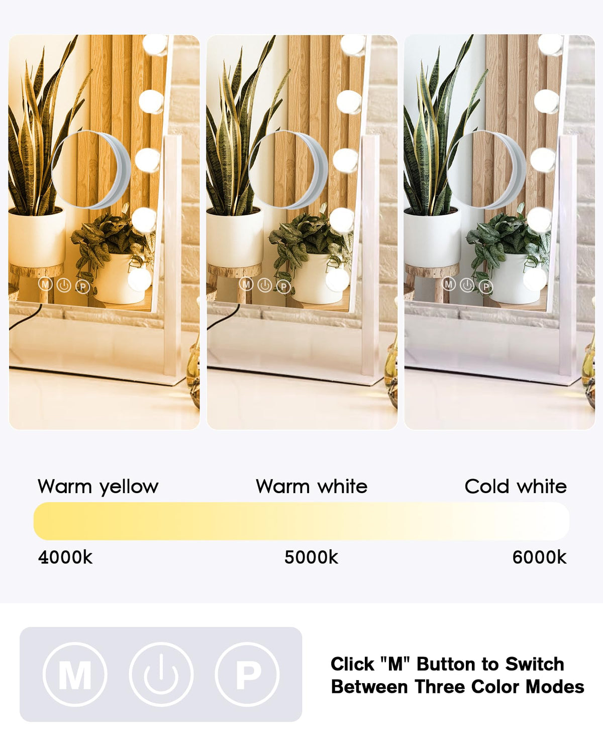 Close-up of BWLLNI Lighted Makeup Mirror touch control