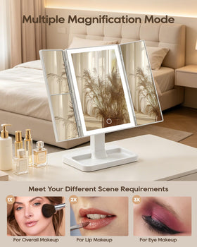Close-up of BWLLNI Trifold Vanity Mirror showing 2X/3X magnification