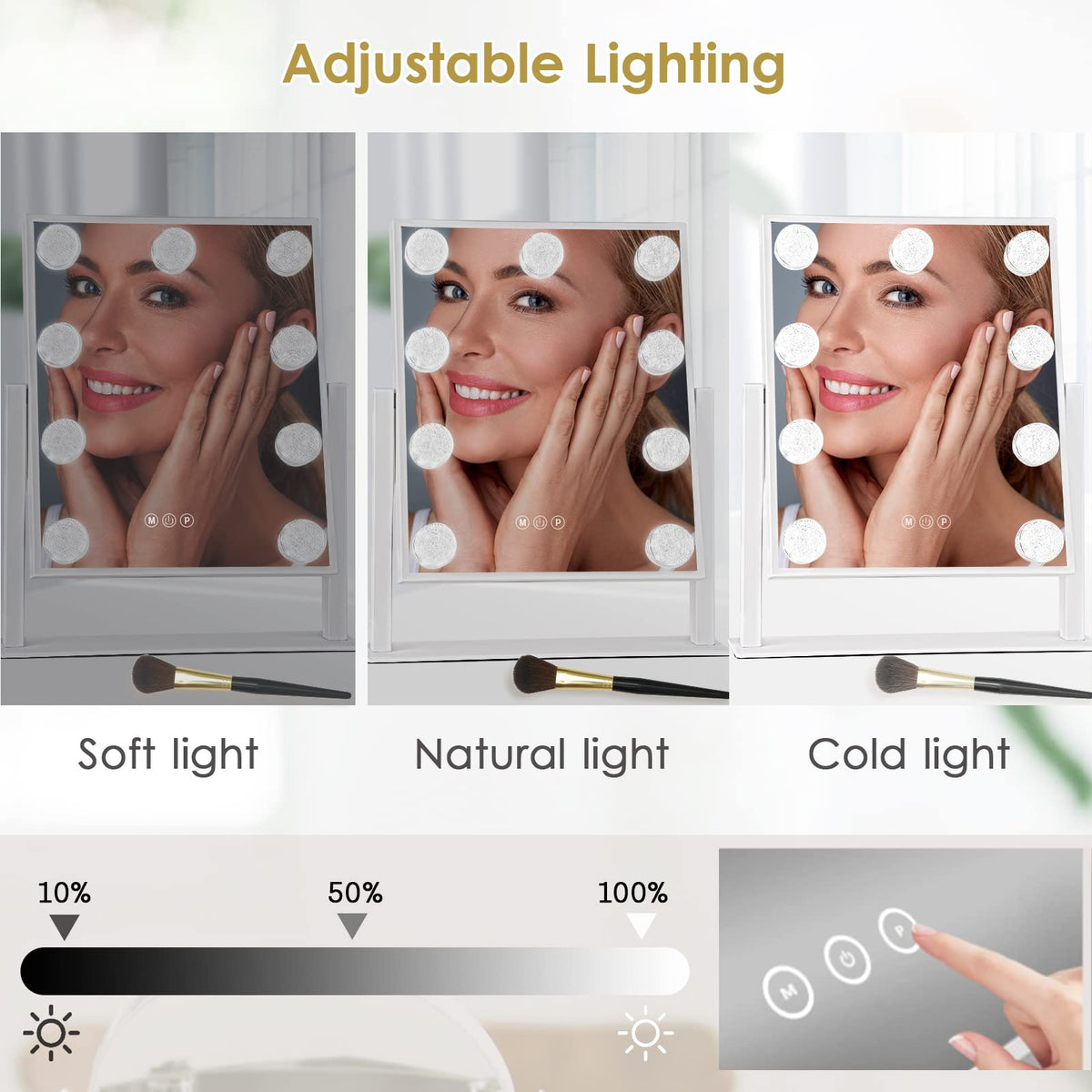 Close-up of BWLLNI Vanity Mirror touch control panel