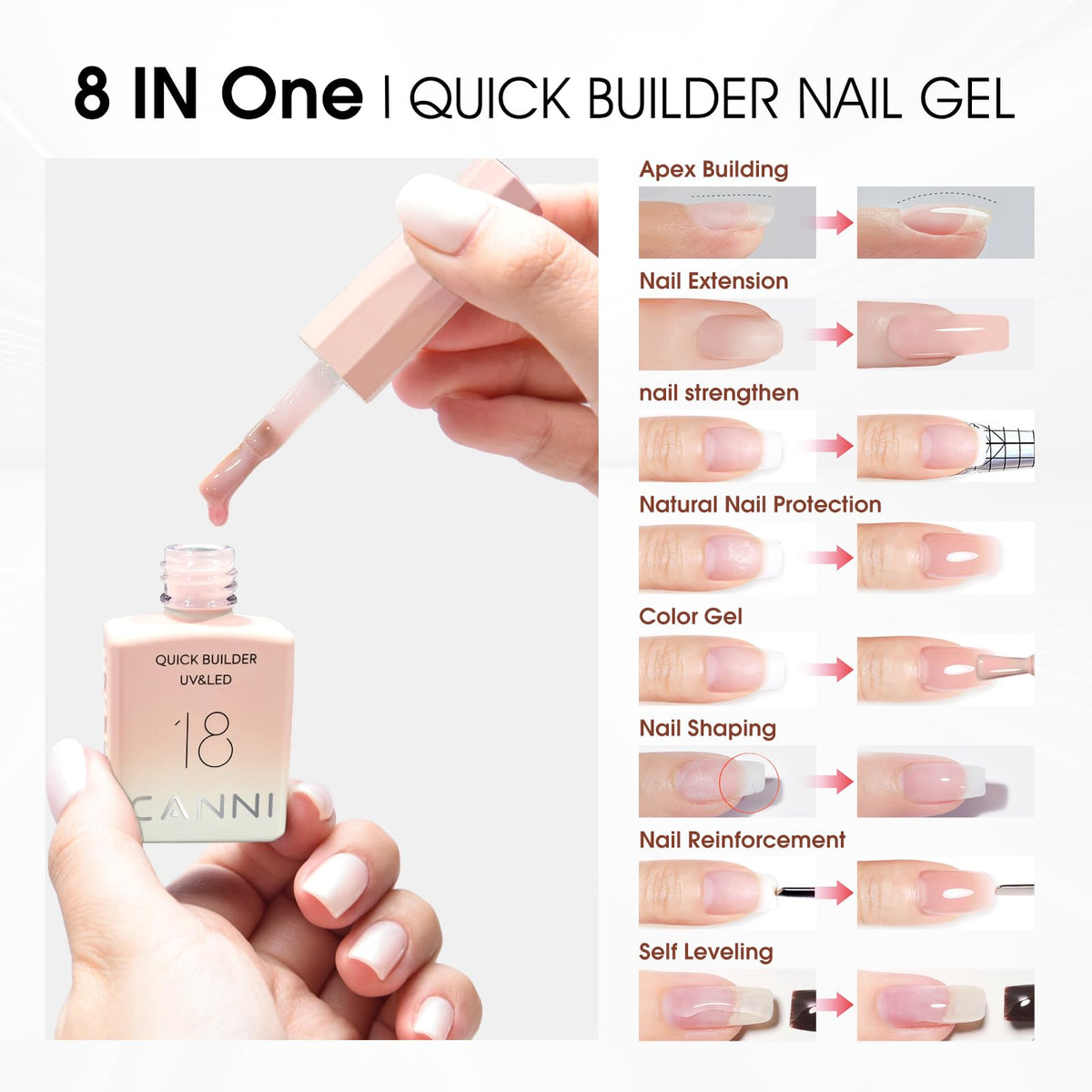 Close-up of CANNI builder gel in nude pink shade