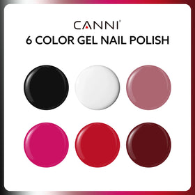 Close-up of CANNI burgundy gel nail polish bottle