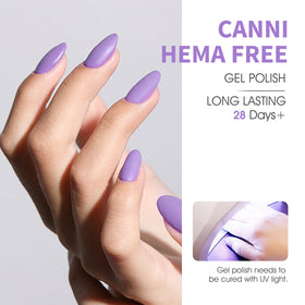 Close-up of CANNI gel polish bottle with 3D crystal label