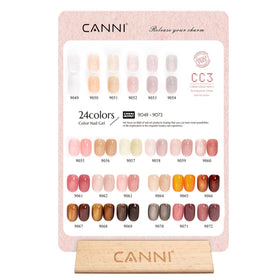 Close-up of CANNI gel polish bottles showing different colours