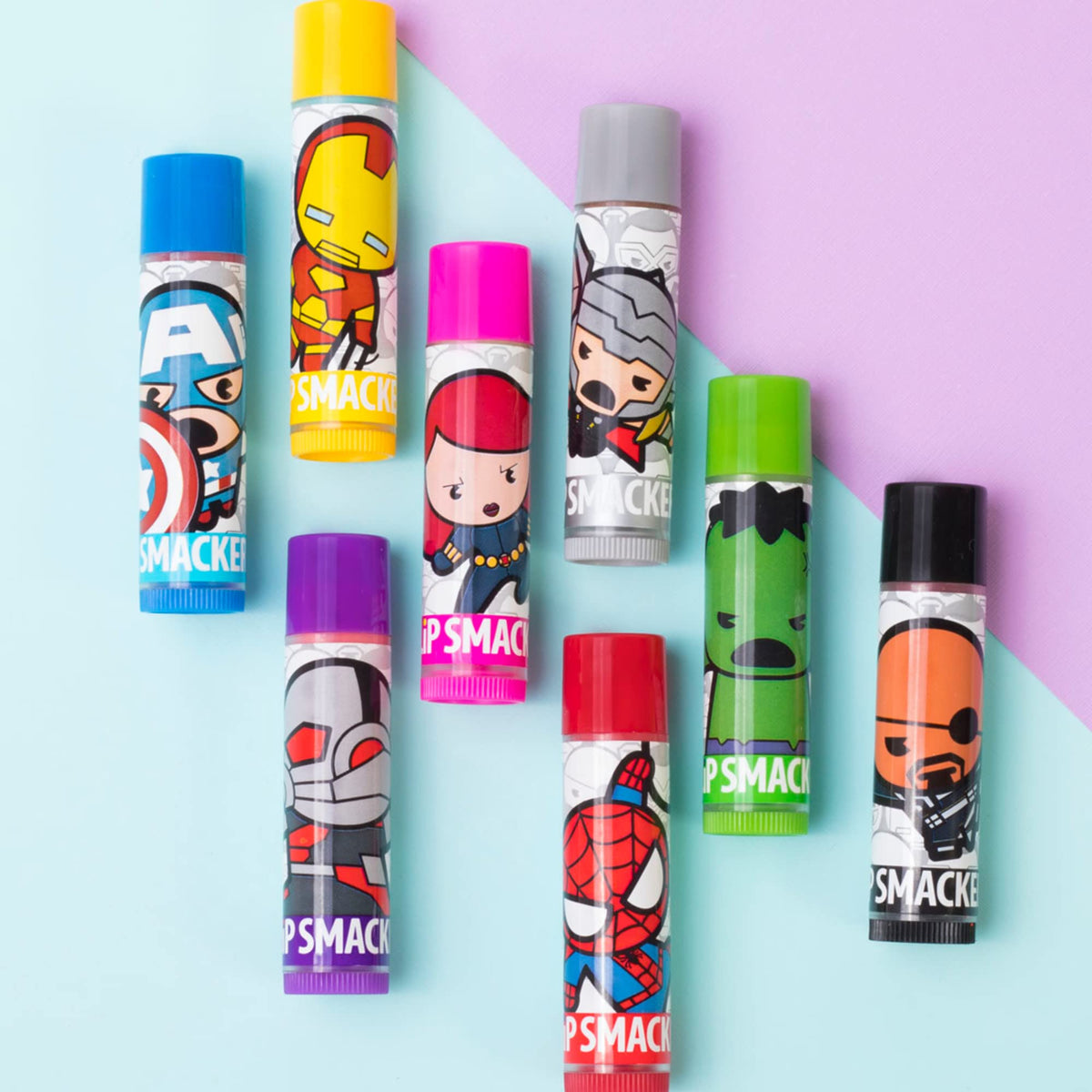 Close-up of Captain America Lip Smacker lip balm